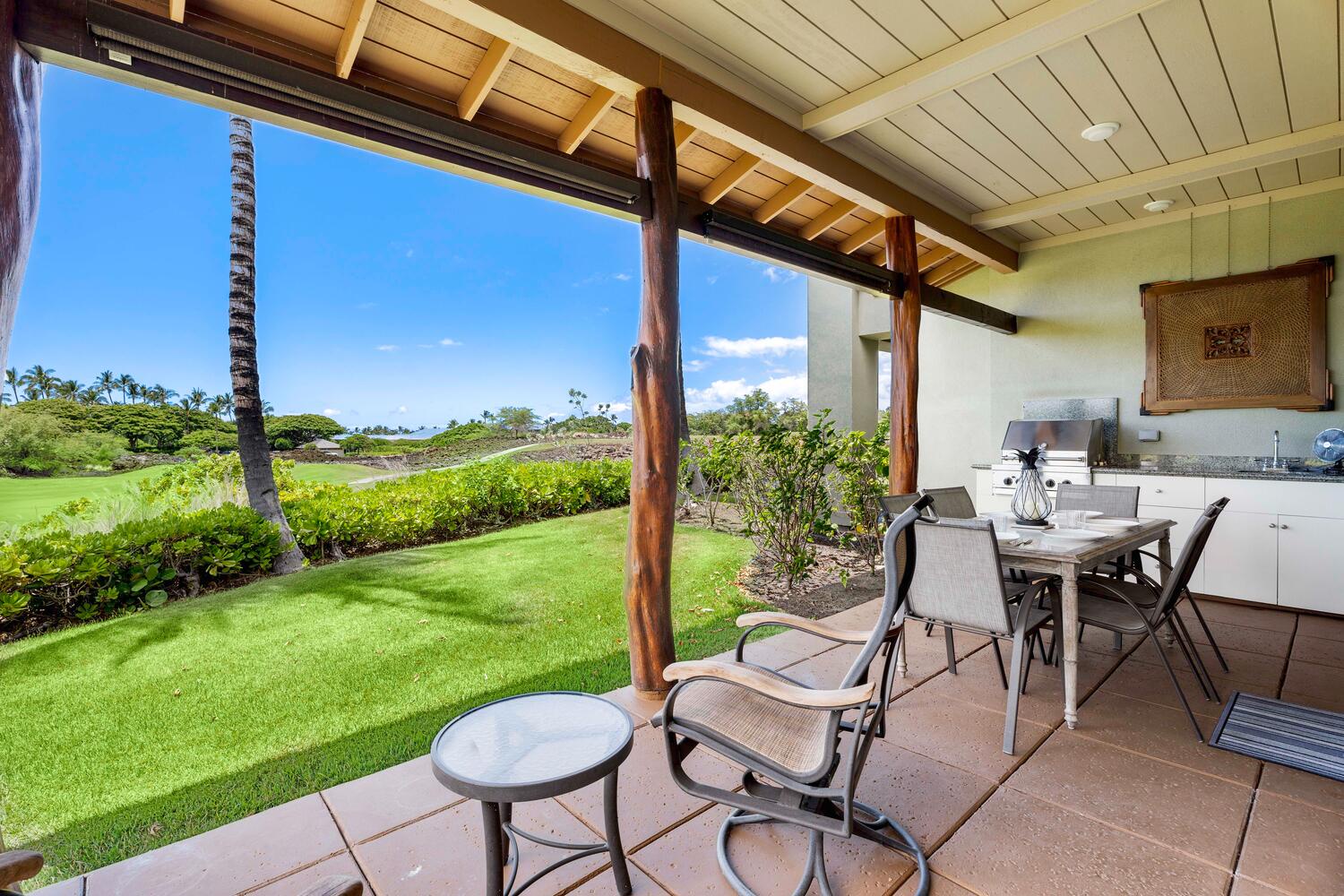 Kamuela Vacation Rentals, Mauna Lani Fairways #902 - Relax on the lanai with the view of the greens.