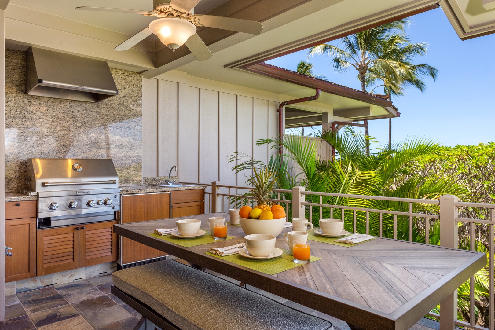 Kailua Kona Vacation Rentals, OFB 3BD Ka'Ulu Villa (129D) at Four Seasons Resort at Hualalai - BBQ grill, large dining table and ample plush seating on the lanai - perfect for living and lounging in paradise!
