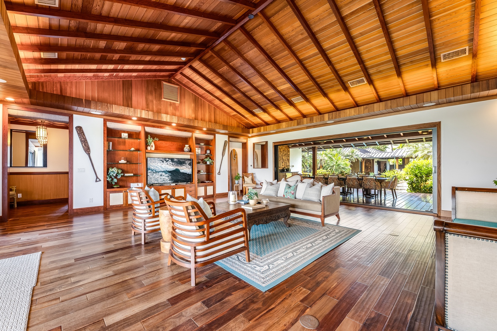 Kailua Vacation Rentals, Castle Point Estate - Step into the grand great room, where open-beam ceilings and floor-to-ceiling windows invite ocean breezes.