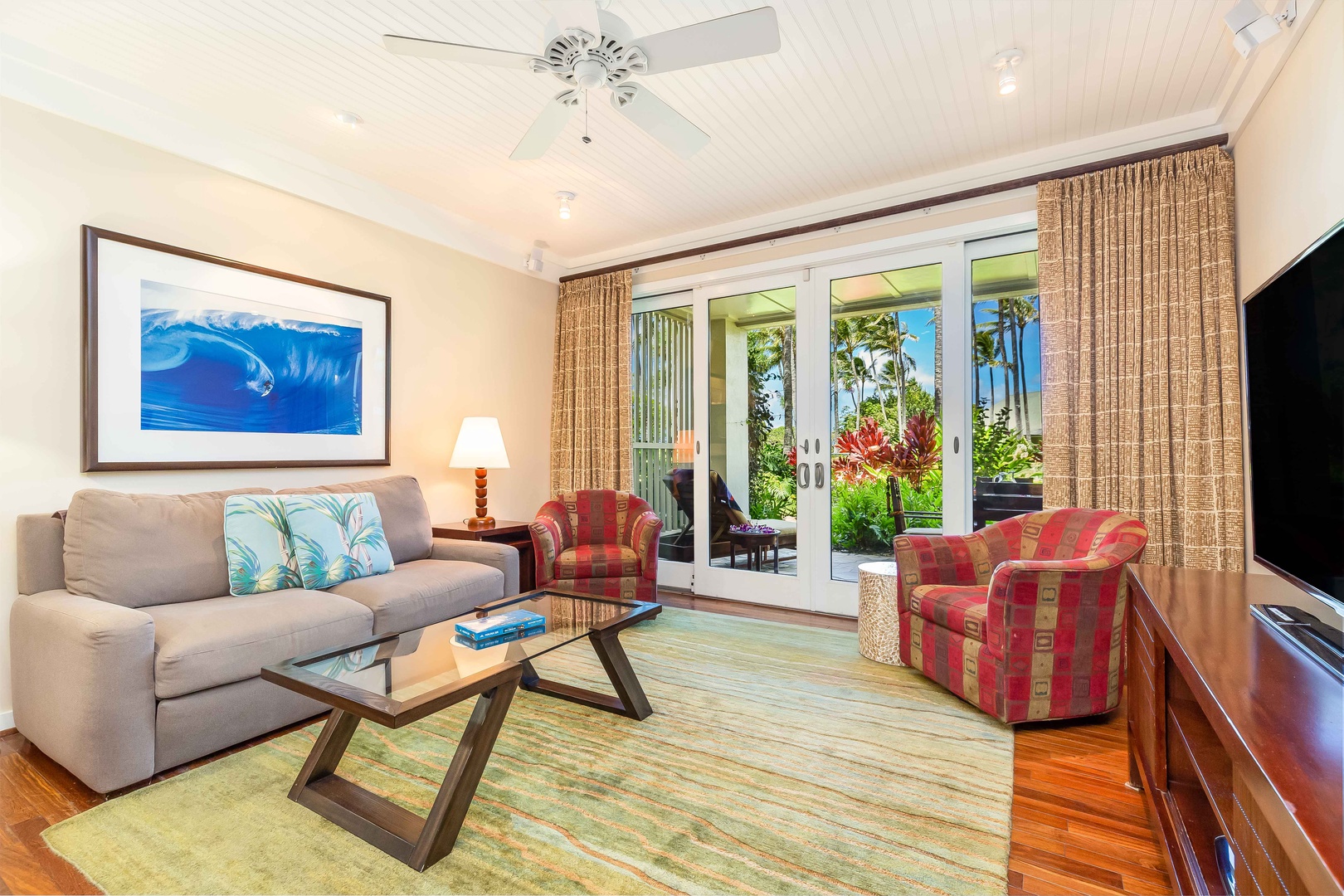 Kahuku Vacation Rentals, Turtle Bay Villas 108 - Living room with nature view