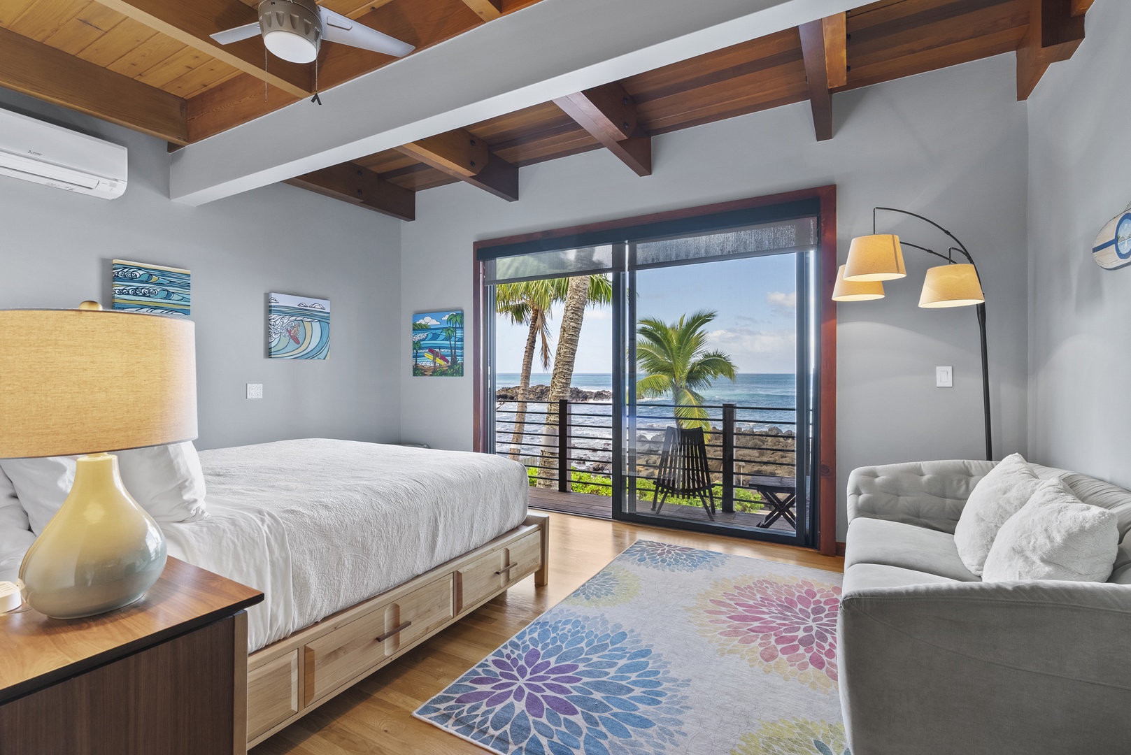 Haleiwa Vacation Rentals, Samurai House - Bright bedroom with a king-size bed and beautiful ocean vistas.