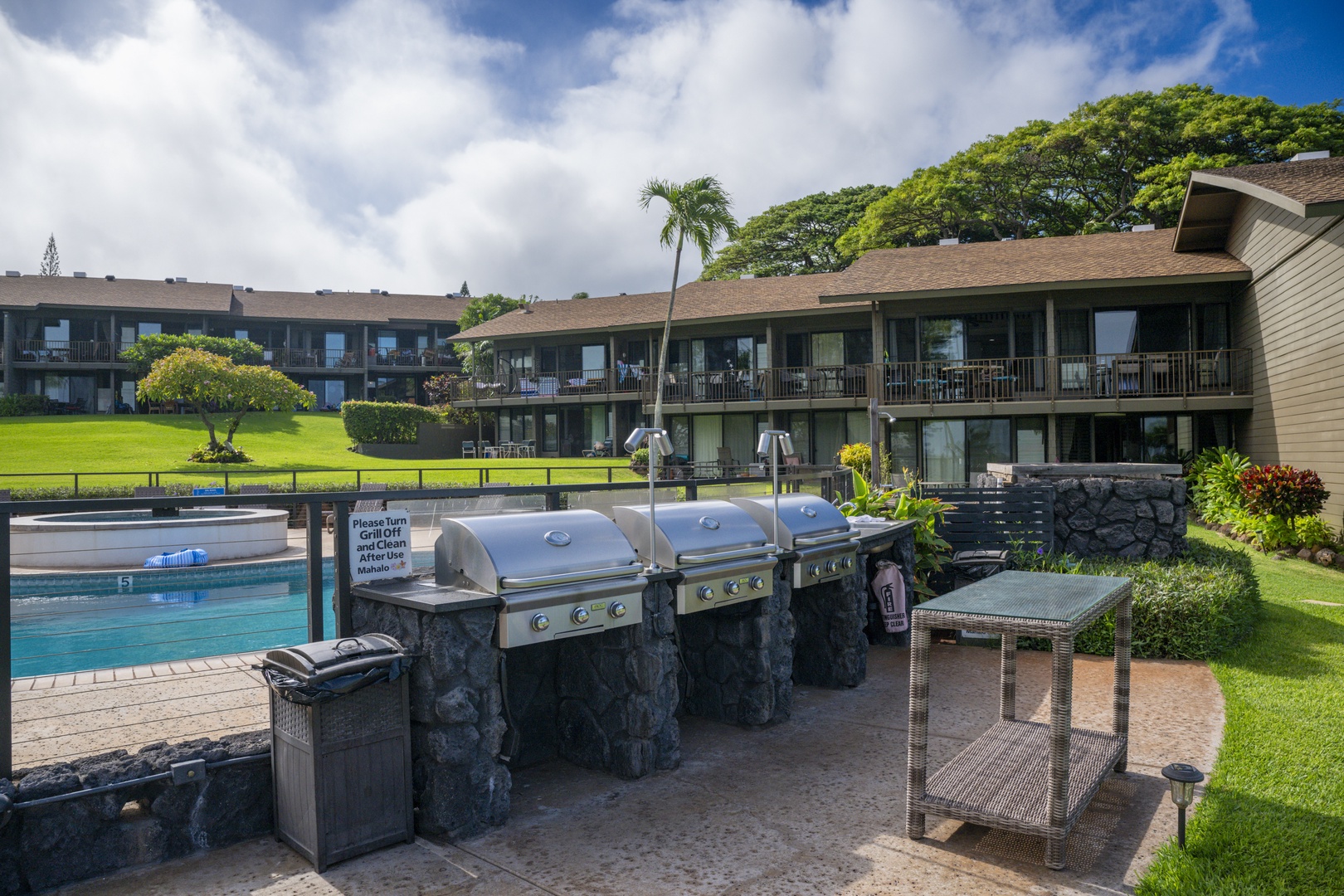 Lahaina Vacation Rentals, Polynesian Shores 114 - Grill dinner for the group with the pool right alongside.