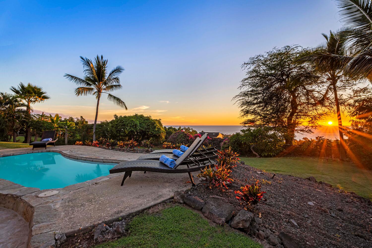Kailua Kona Vacation Rentals, Ho'okipa Hale - Plenty of chaise lounges by the pool—ideal for basking in golden hour light.