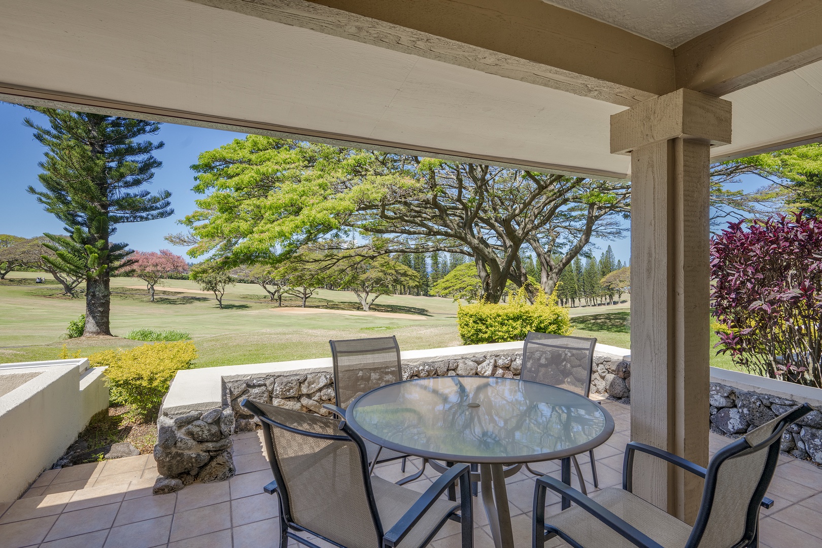 Lahaina Vacation Rentals, Kapalua Golf Villas 14P1-2 - Dine al fresco on the shaded lanai with panoramic golf course views and fresh Maui breezes.