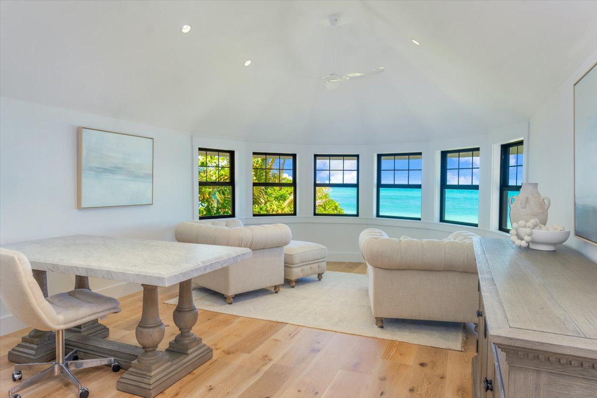 Kailua Vacation Rentals, Kailua Beachfront Estate - Cozy office nook with ocean views, perfect for remote work or quiet reading.