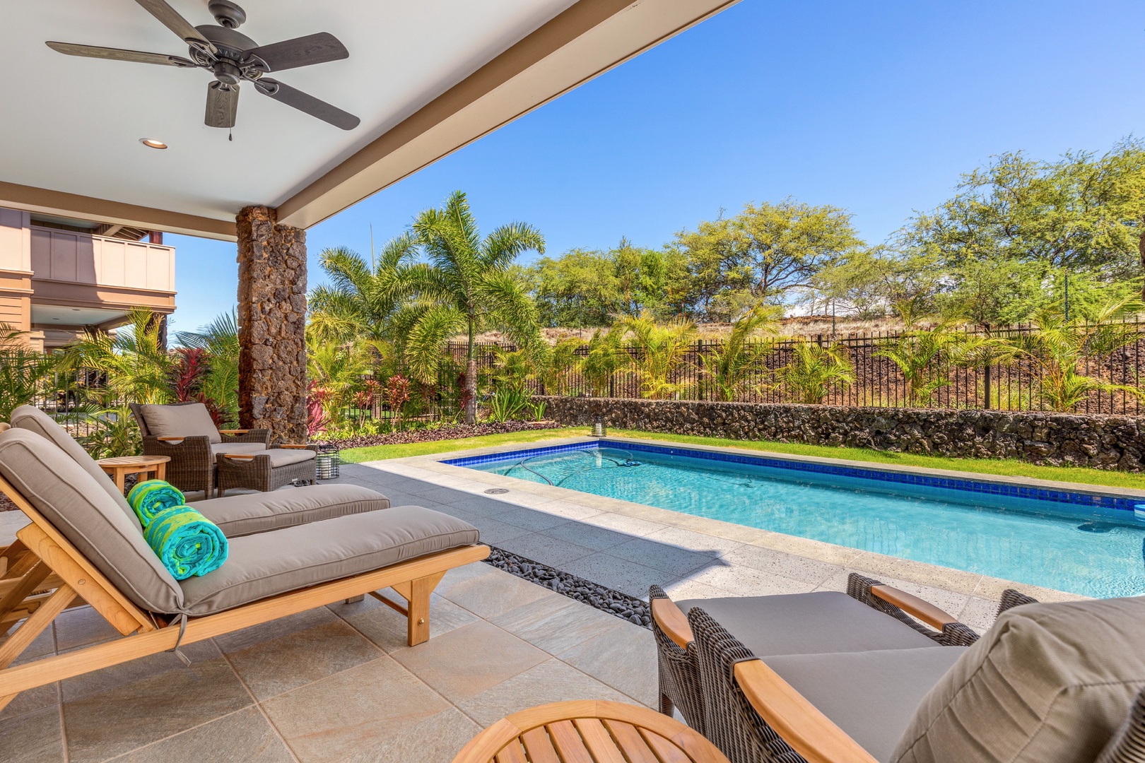 Kamuela Vacation Rentals, 3BD KaMilo (349) Home at Mauna Lani Resort - Alternate view of pool deck with plush seating.