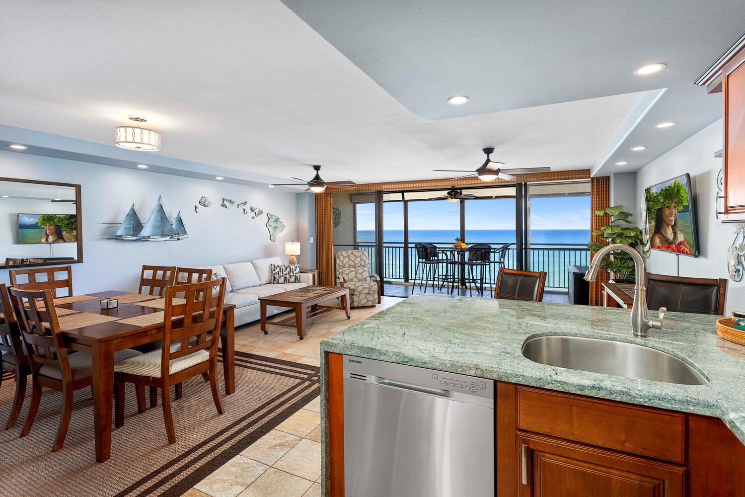 Kailua Kona Vacation Rentals, Kona Alii 403 - The view from the kitchen area, making meal prepping more exciting.