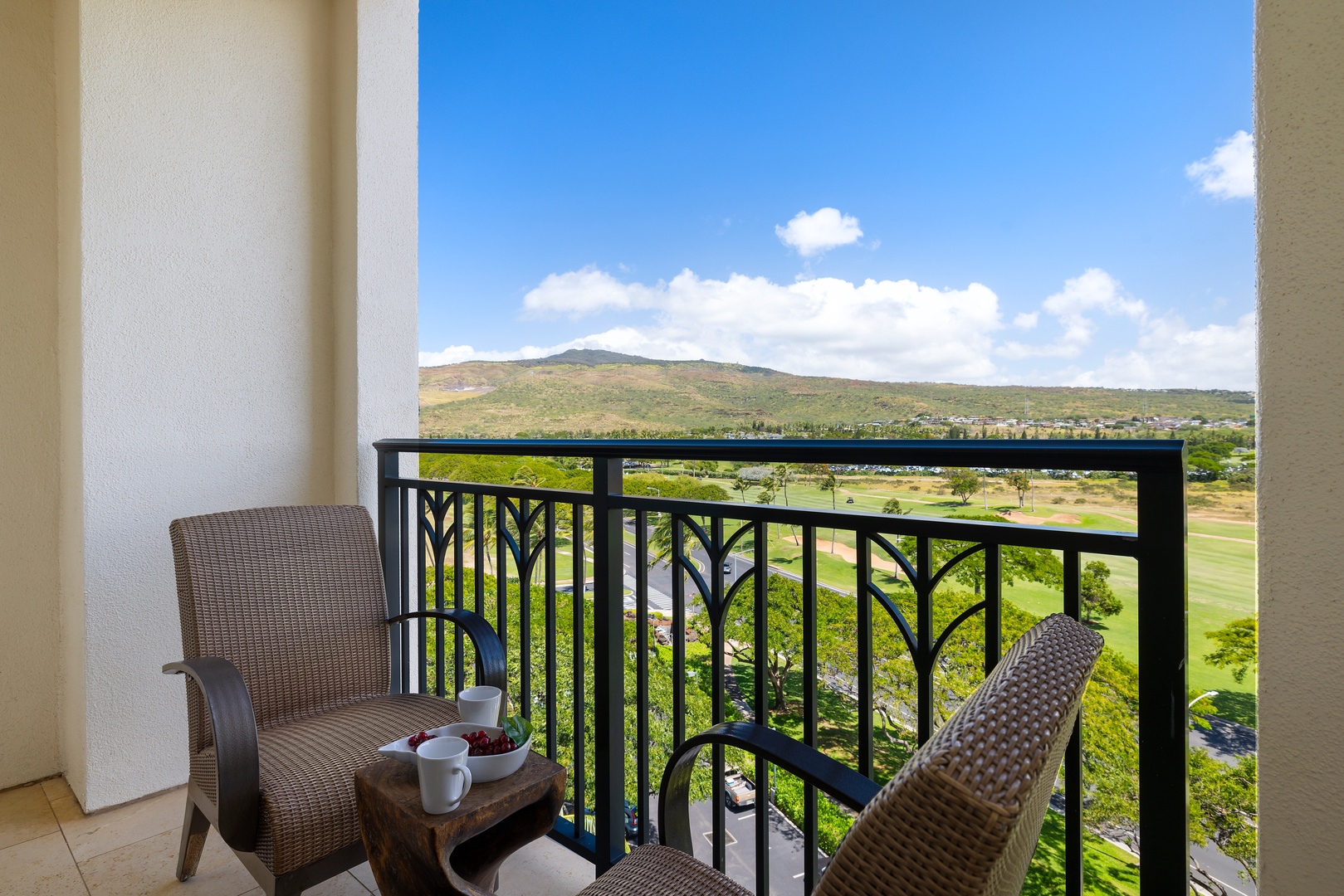 Kapolei Vacation Rentals, Ko Olina Beach Villas O805 - Enjoy your morning coffees on the primary suite's private lanai.