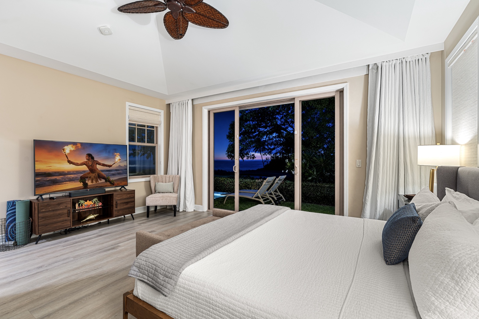 Kailua Kona Vacation Rentals, Holua Kai #27 - Evening light fills the bedroom, the day winding down behind drawn curtains.