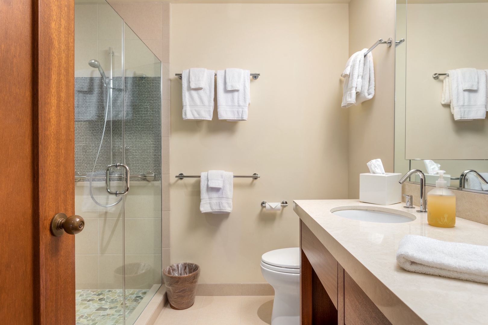 Kamuela Vacation Rentals, 4BD Villas (21) at Mauna Kea Resort - Third Bathroom, Recently Remodeled w/Walk-in Shower & Custom Soft-Close Cabinetry.