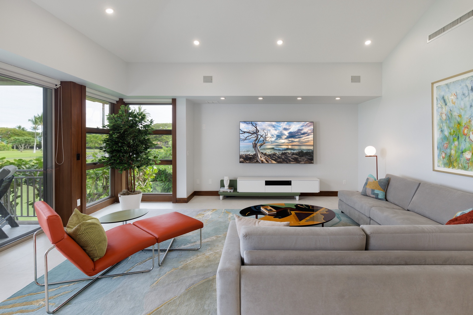 Kailua Kona Vacation Rentals, 3BD Fairways Villa (104A) at Hualalai Resort - Relax in the bright and airy living room, complete with a flat-screen TV for cozy movie nights.