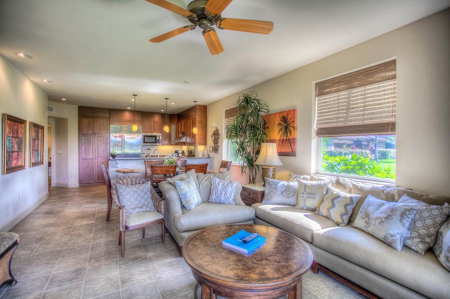 Waikoloa Vacation Rentals, Hali'i Kai 12E - Comfy seating area in living room, views and entertainment