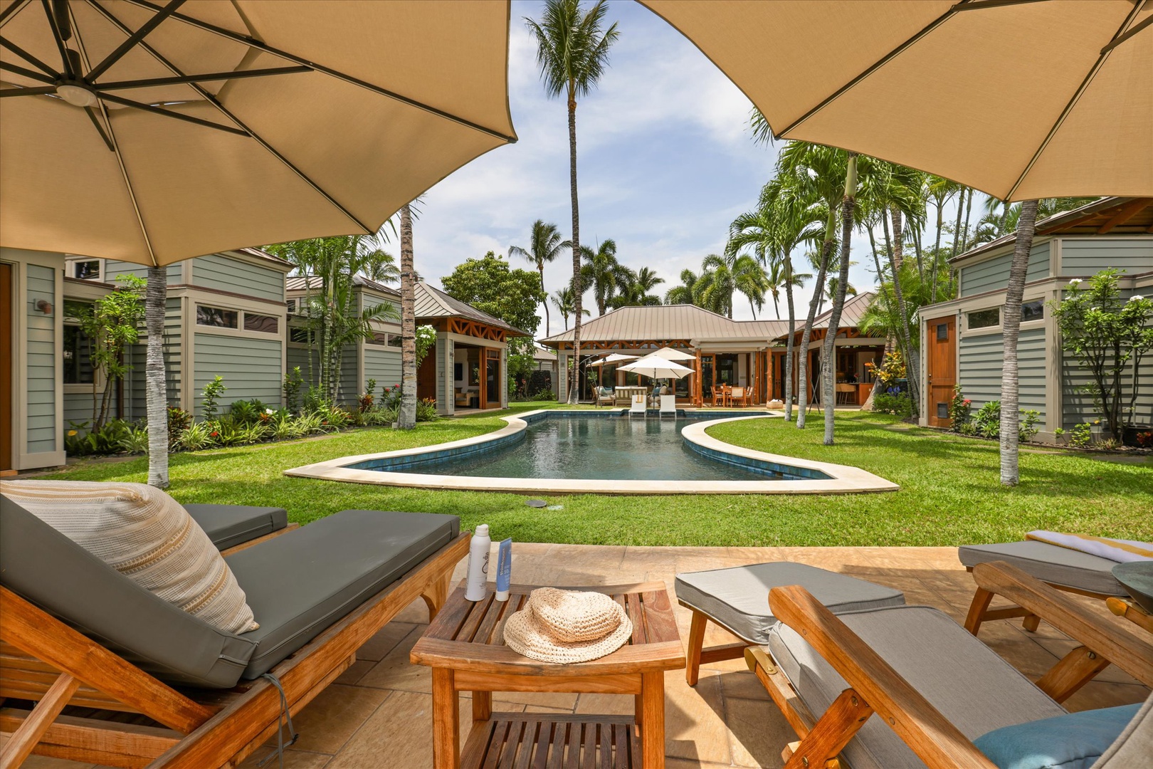 Kamuela Vacation Rentals, 3BD Na Hale 3 at Pauoa Beach Club at Mauna Lani Resort - Spend the day by the pool, with a shaded lounger waiting.