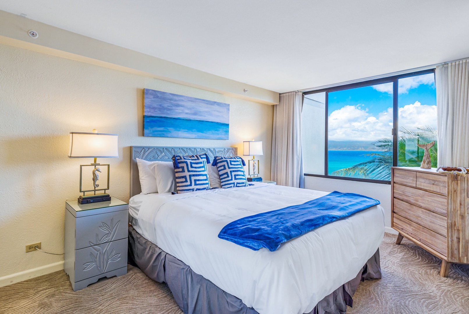 Lahaina Vacation Rentals, Kaanapali Shores 502 - The split king-sized bed can be arranged as two twin beds upon request, ensuring flexibility and comfort for your stay. Breathtaking ocean views right from the window, creating a peaceful retreat.