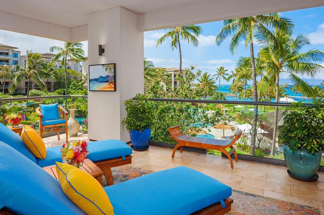 Kapalua Vacation Rentals, Ocean Dreams Villa 2203 at Montage Kapalua Bay* - The Master Bedroom Ocean View Outdoor Covered Veranda Sitting Area