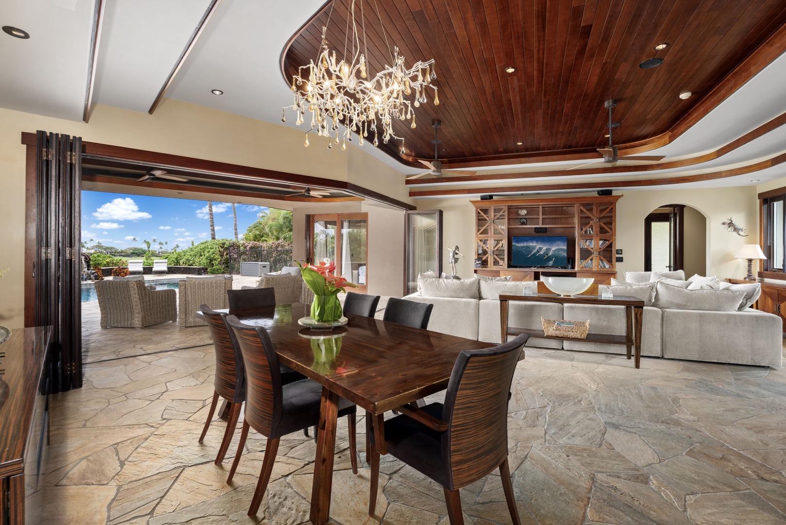 Kamuela Vacation Rentals, Hale Konane - Open-concept dining area with seamless indoor-outdoor living for memorable meals.