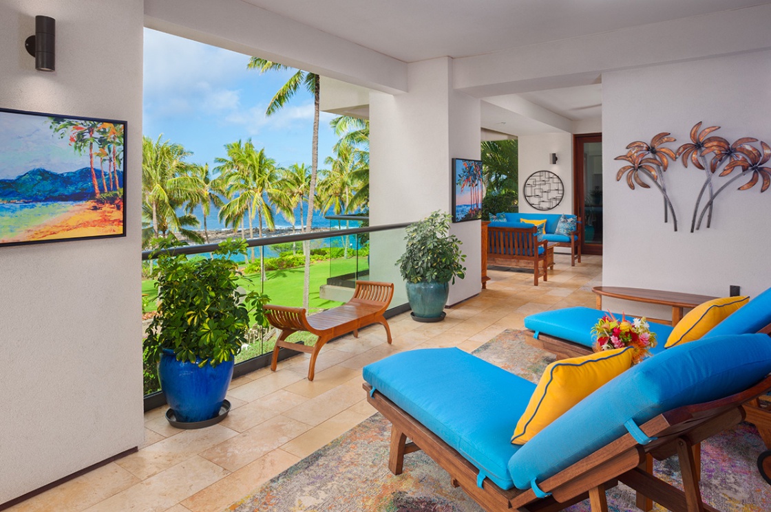 Kapalua Vacation Rentals, Ocean Dreams Premier Ocean Grand Residence 2203 at Montage Kapalua Bay* - The Master Bedroom Ocean View Outdoor Covered Veranda Sitting Area