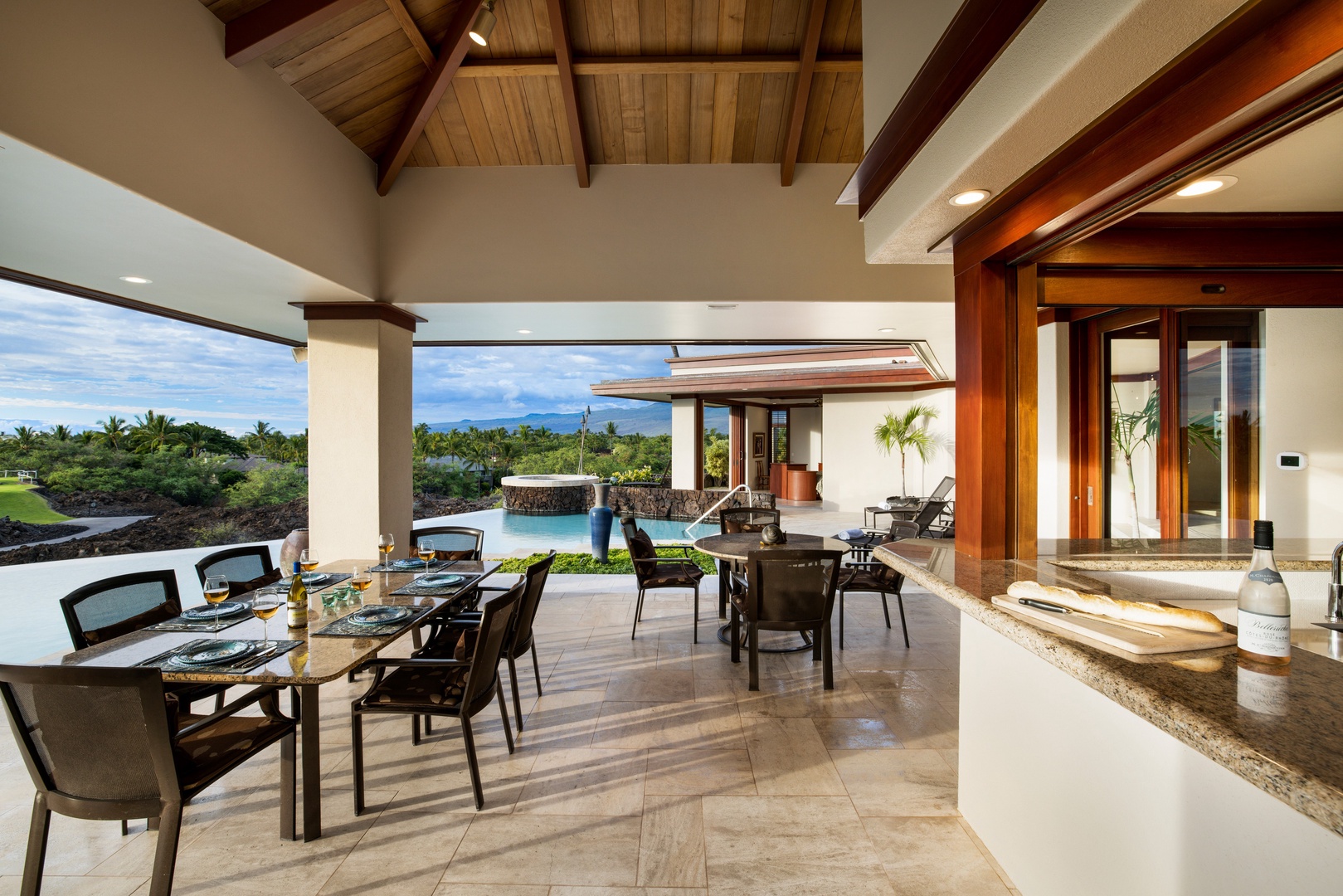 Kamuela Vacation Rentals, Champion Ridge 7 - Dine alfresco on the covered lanai with sweeping ocean views and gentle coastal breezes.