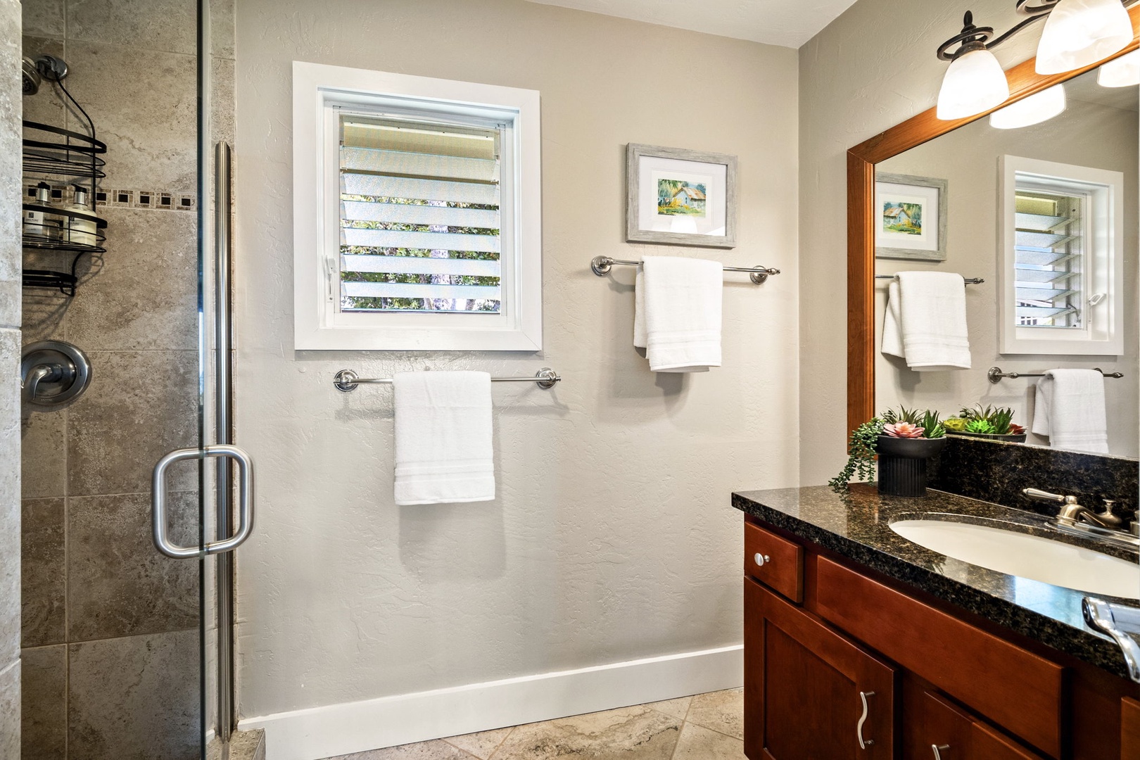 Princeville Vacation Rentals, Alii Kai 7201 - A walk-in shower behind glass for washing off the sun at day's end.