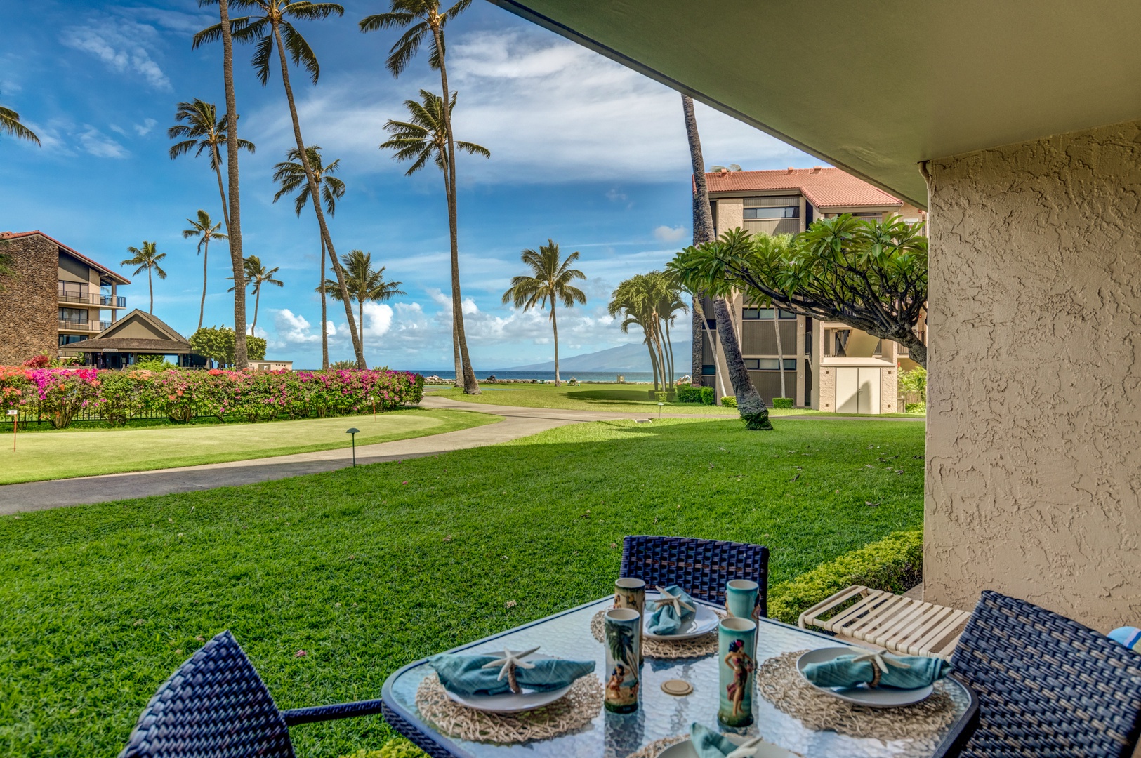 Lahaina Vacation Rentals, Papakea B-105 - Enjoy outdoor dining with this scenic ocean view from the lanai, just steps from the beach