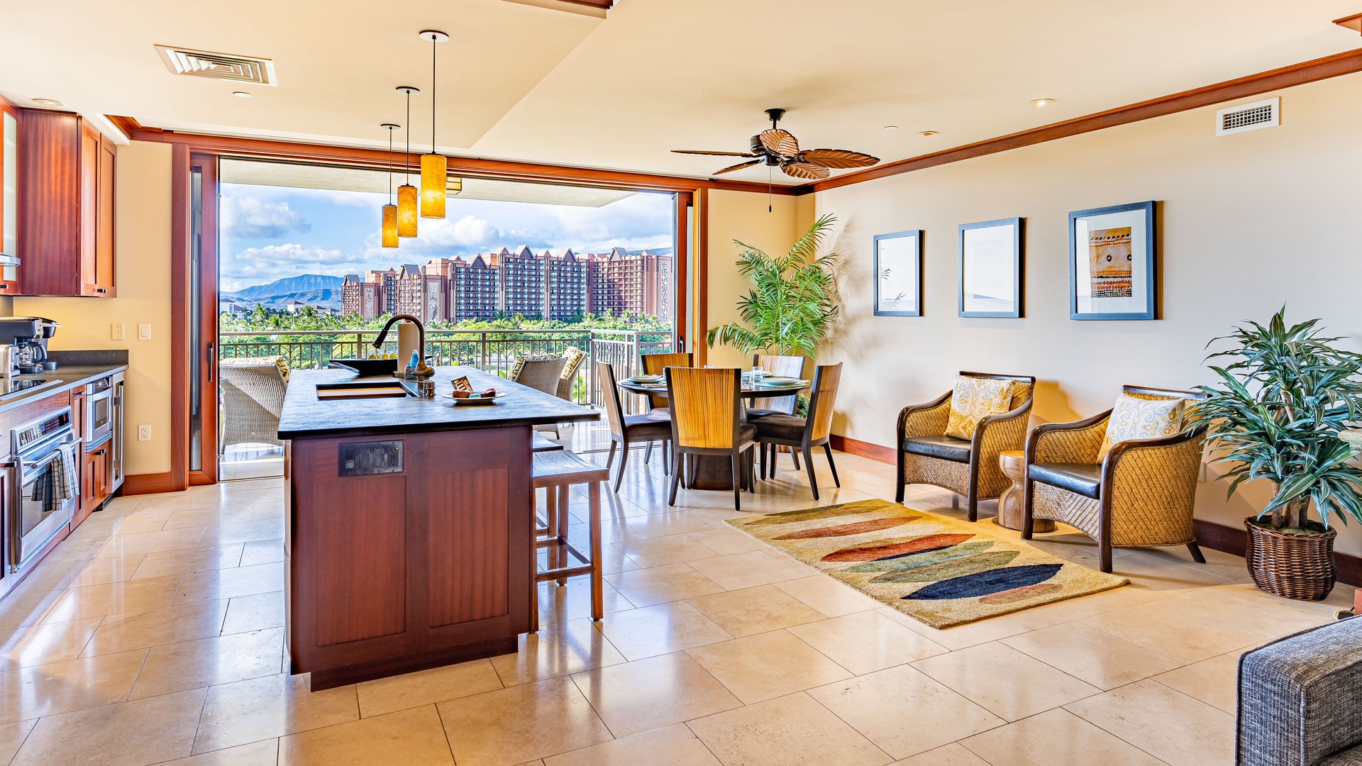 Kapolei Vacation Rentals, Ko Olina Beach Villas B706 - This perfectly decorated kitchen, dining and living area has the brightest panoramic views.