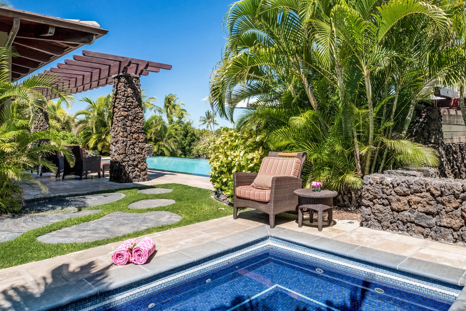 Kamuela Vacation Rentals, House of the Turtle at Champion Ridge, Mauna Lani (CR 18) - A view from the spa to the pool.