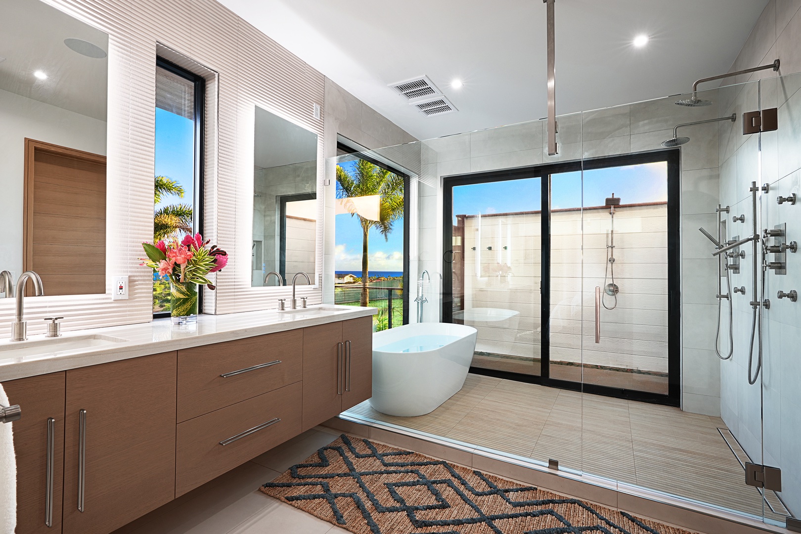 Koloa Vacation Rentals, Hale Keaka at Kukui'ula - Bask in the luxury of Ohana guest bedroom ensuite, featuring a freestanding tub and a rain shower, with tropical views that turn every moment into a spa-like experience.