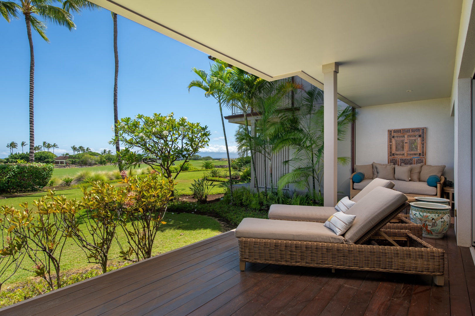 Kailua Kona Vacation Rentals, 3BD Ka'Ulu Villa (109A) at Four Seasons Resort at Hualalai - Relax on the lanai and take in the beautiful garden and Hawaii views.