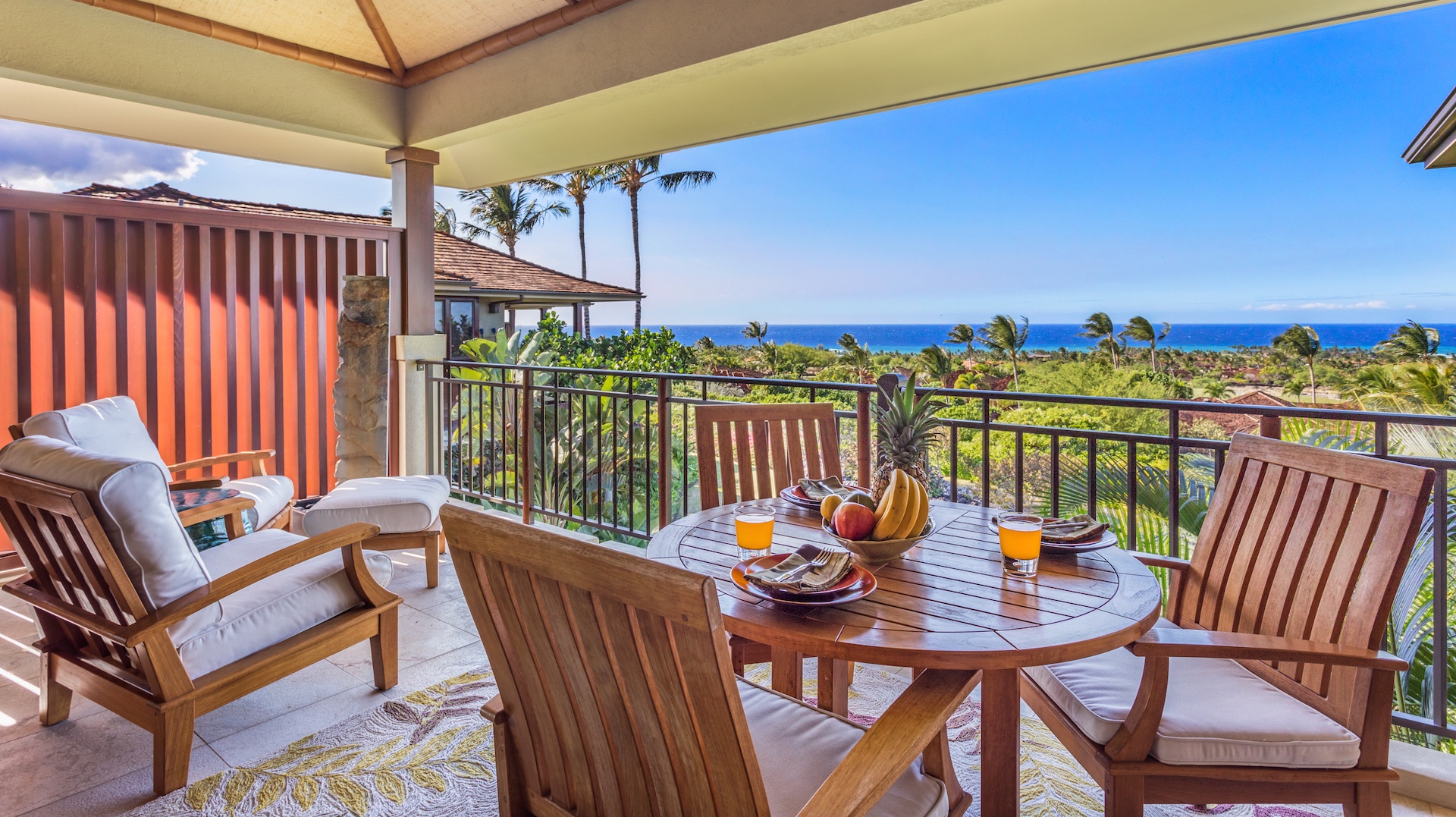 Kailua Kona Vacation Rentals, 2BD Hainoa Villa (2907B) at Four Seasons Resort at Hualalai - Reverse View of Lanai w/Privacy Wall.