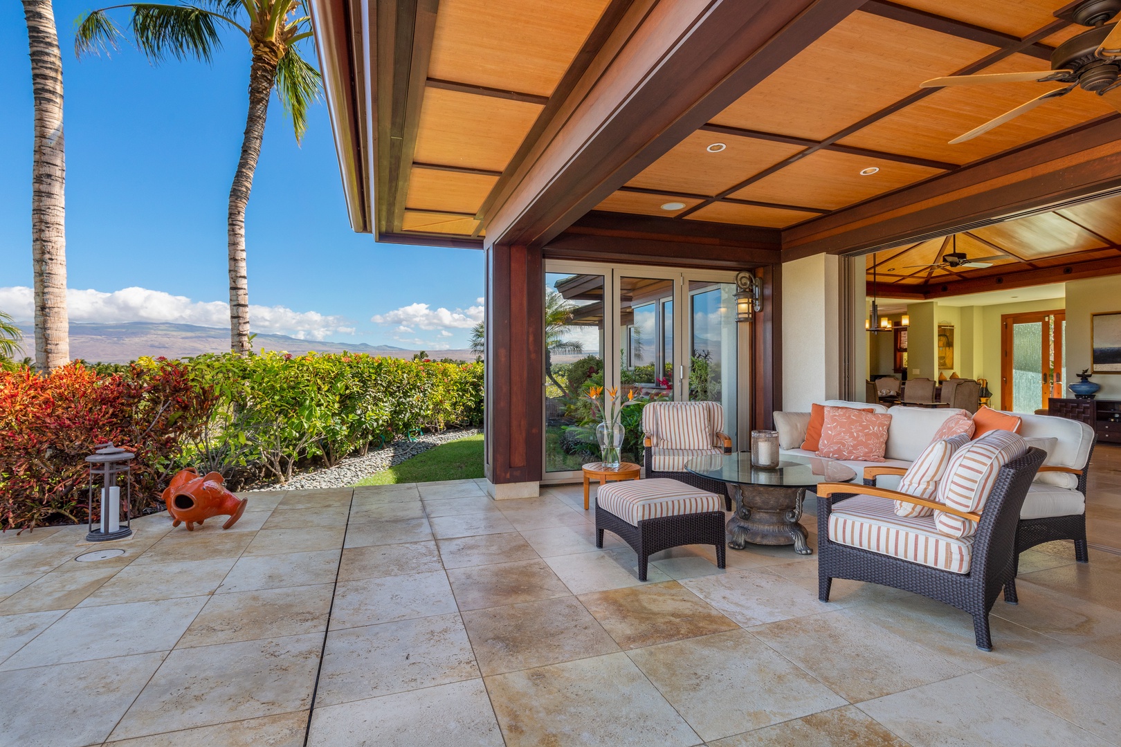 Kamuela Vacation Rentals, Champion Ridge Home - Enjoy morning coffee or evening cocktails on your shaded lanai just steps from the garden.