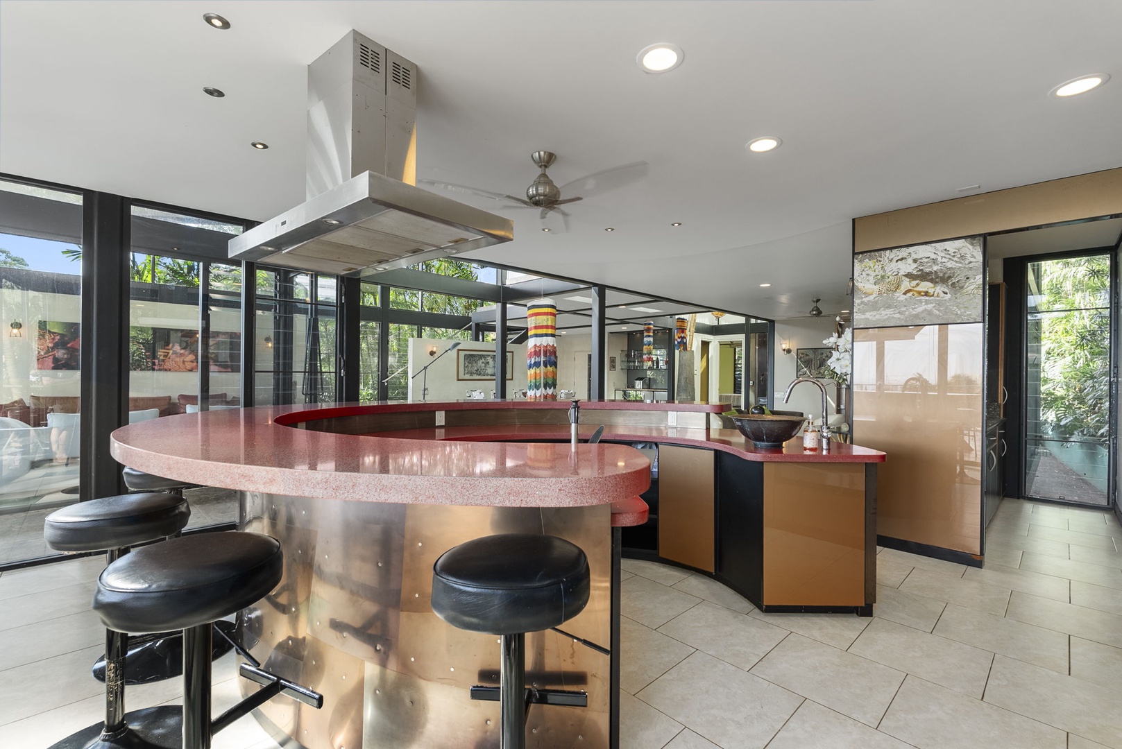 Honolulu Vacation Rentals, Tantalus Glass House (3 BD) - Kitchen island becomes the heart of your culinary adventures, with gleaming countertops and professional-grade appliances.