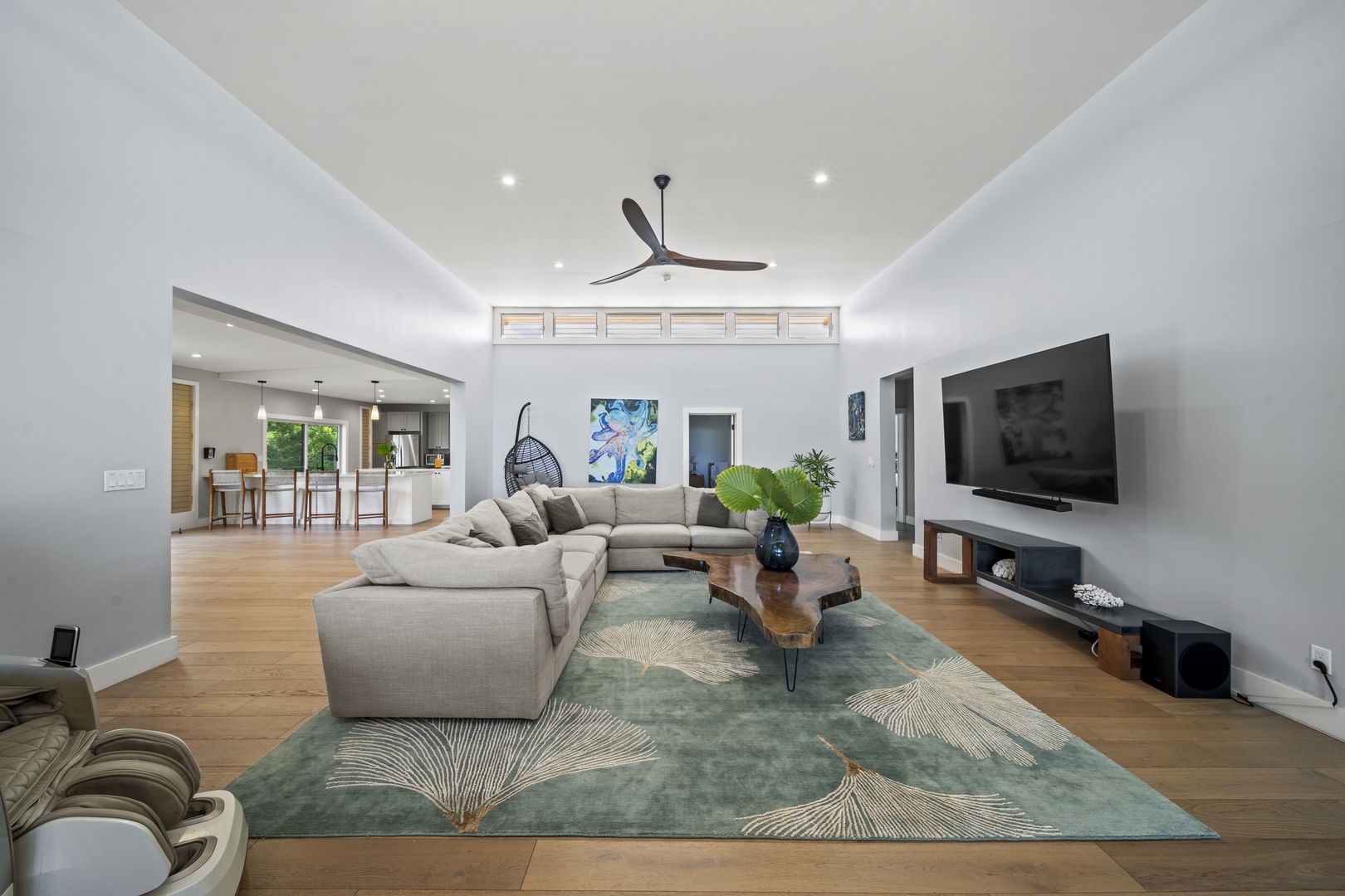 Haleiwa Vacation Rentals, Hale Mahina - Stretch out in the open living area with generous seating and a bright, airy feel.