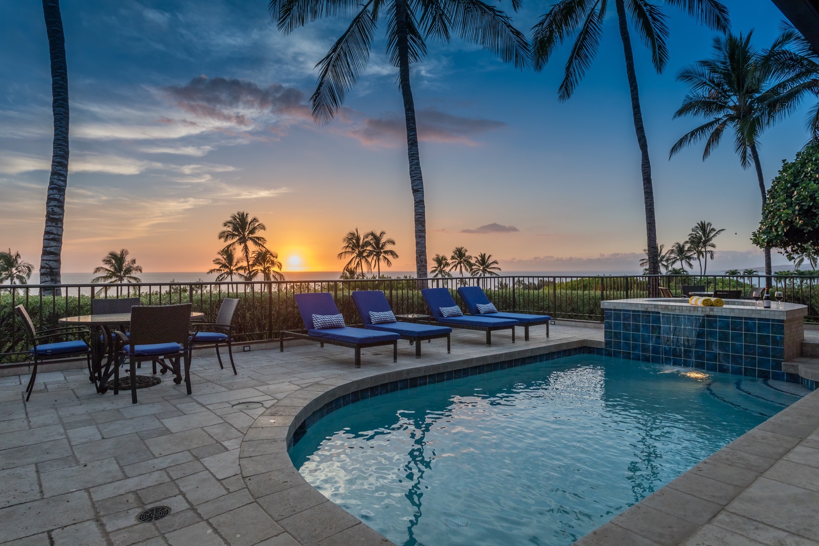 Kamuela Vacation Rentals, OFB 3BD Villas (39) at Mauna Kea Resort - Gorgeous ocean and sunset views from private pool deck.