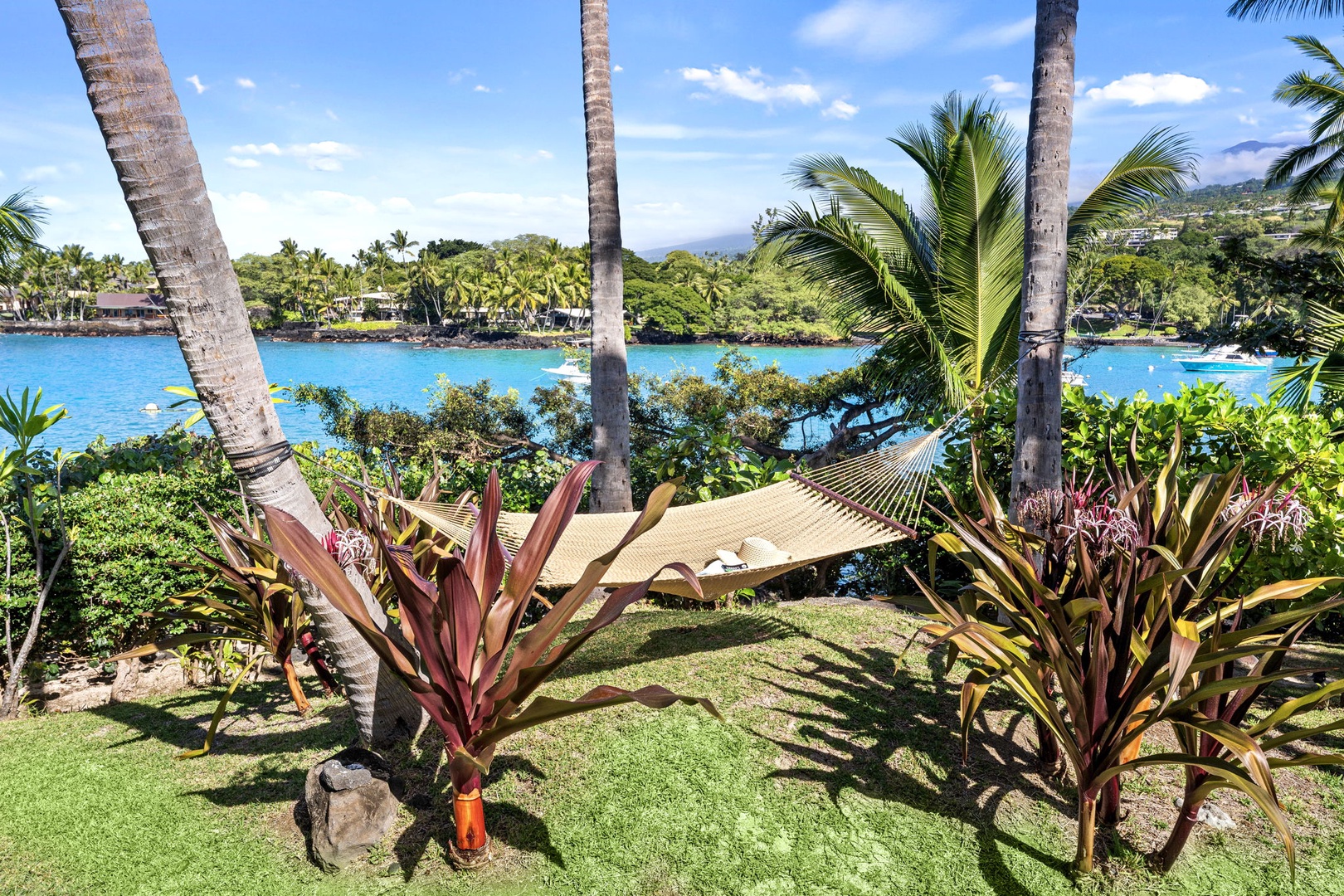Kailua-Kona Vacation Rentals, Hahalua Bay Villa - Sway gently in your private hammock, surrounded by tropical gardens and stunning ocean views in this island paradise.