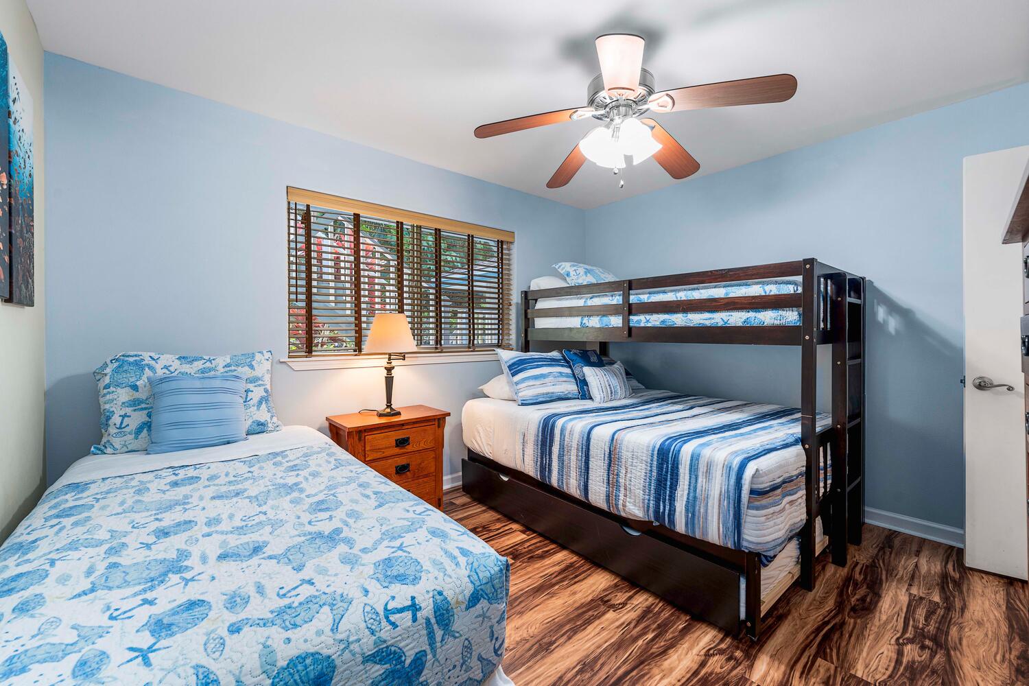 Kailua Kona Vacation Rentals, Honu O Kai (Turtle of the Sea) - Guest Bedroom three with a twin and a bunk bed at ground level, the perfect room for the little ones.