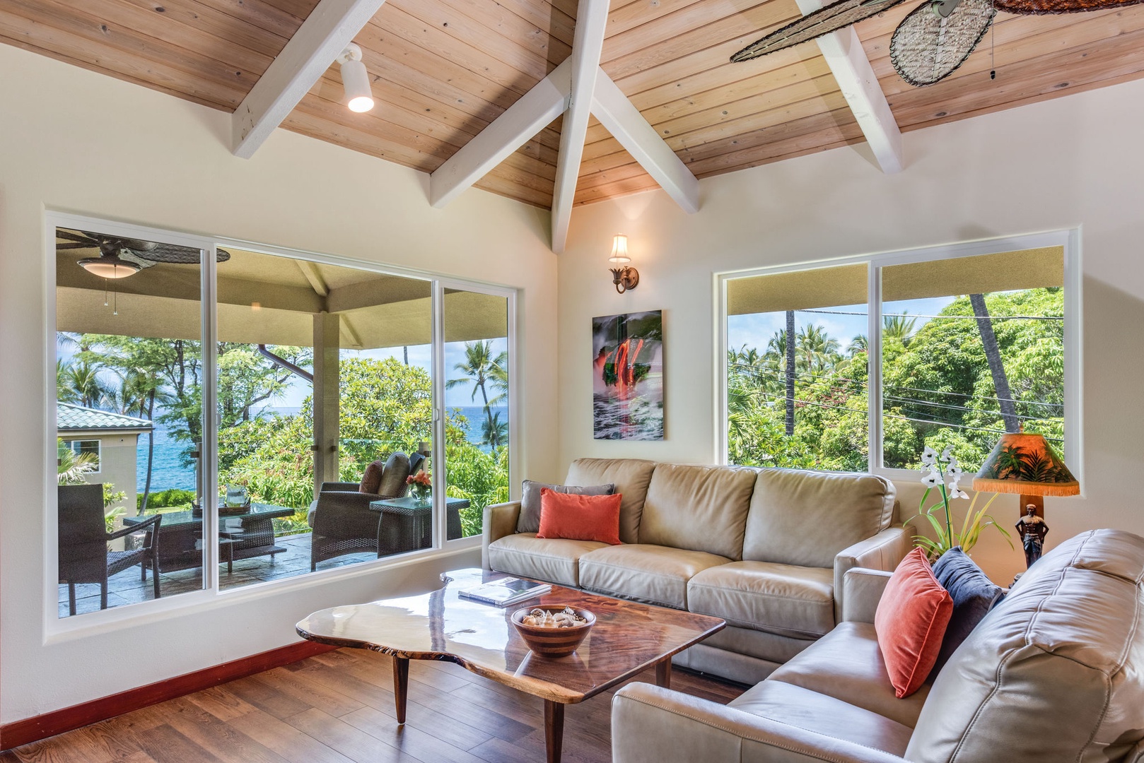 Kailua Kona Vacation Rentals, Kona Beach Bungalows** - Experience island-inspired relaxation at the Moku Living Area.