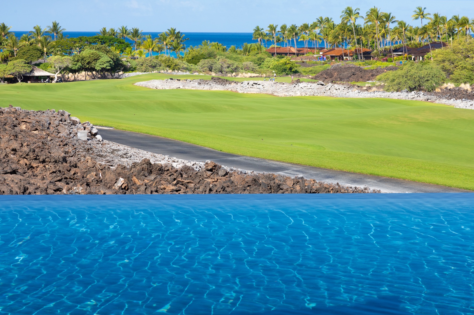 Kailua Kona Vacation Rentals, 5BD Ke Alaula Estate (144) at Hualalai Resort - Infinity-edge pool perfectly positioned beside the 6th hole fairway.