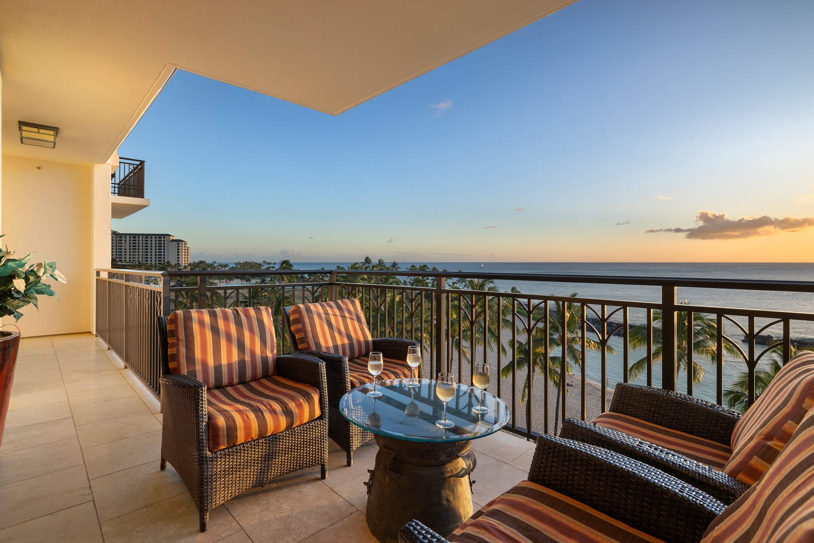 Kapolei Vacation Rentals, Ko Olina Beach Villas B610 - Enjoy your morning drink on the lanai.