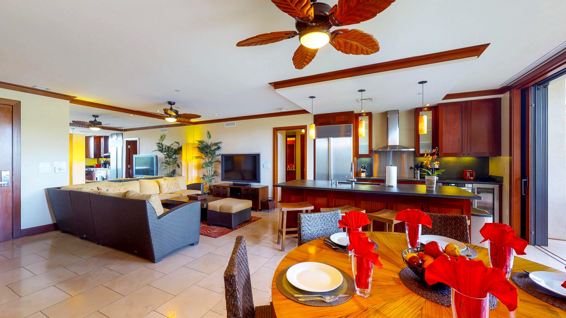 Kapolei Vacation Rentals, Ko Olina Beach Villas B107 - A picture of the entire open floor plan for entertaining.