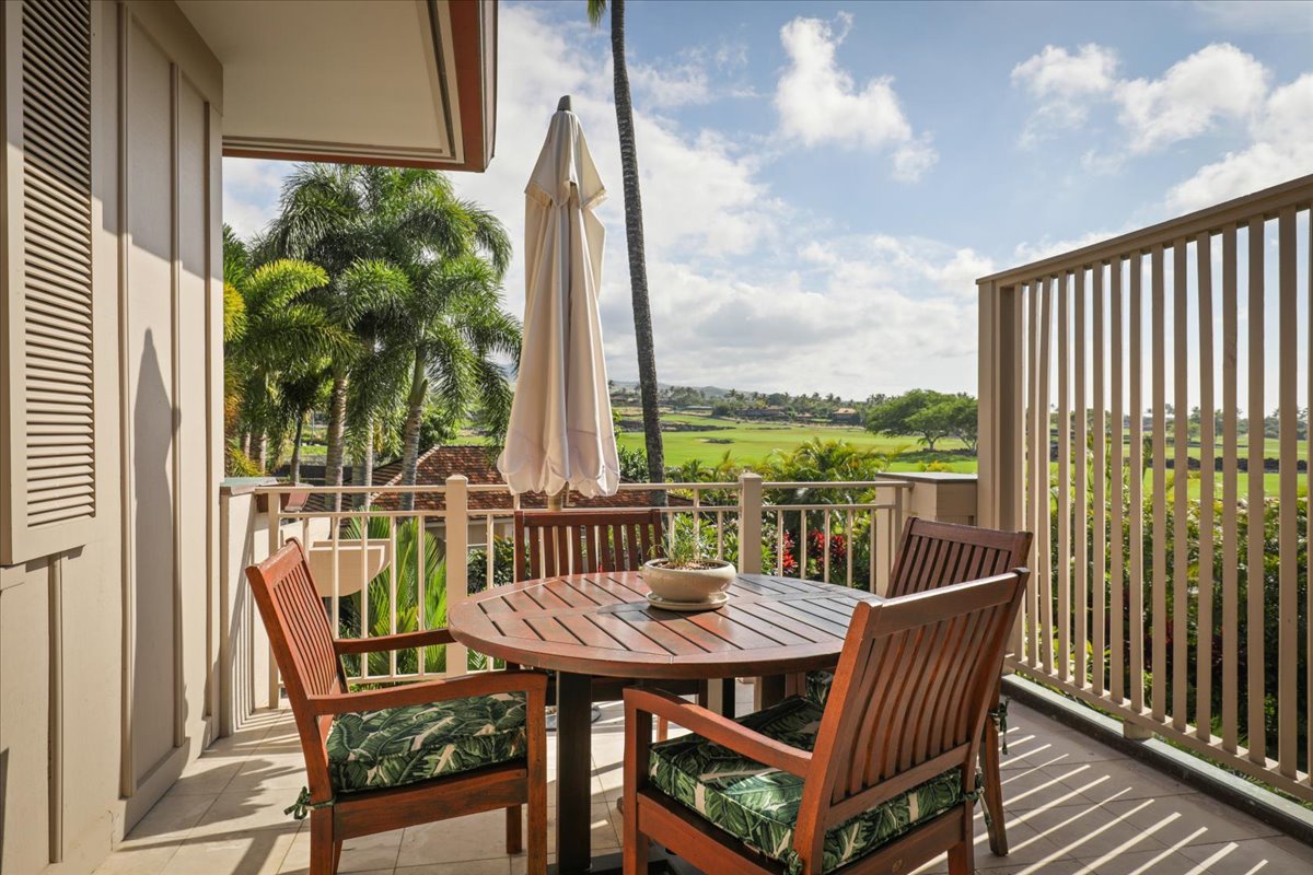 Kailua Kona Vacation Rentals, 3BD Ka'ulu Villa (129B) at Hualalai Resort - Enjoy your morning coffee or breakfast on the private lanai.