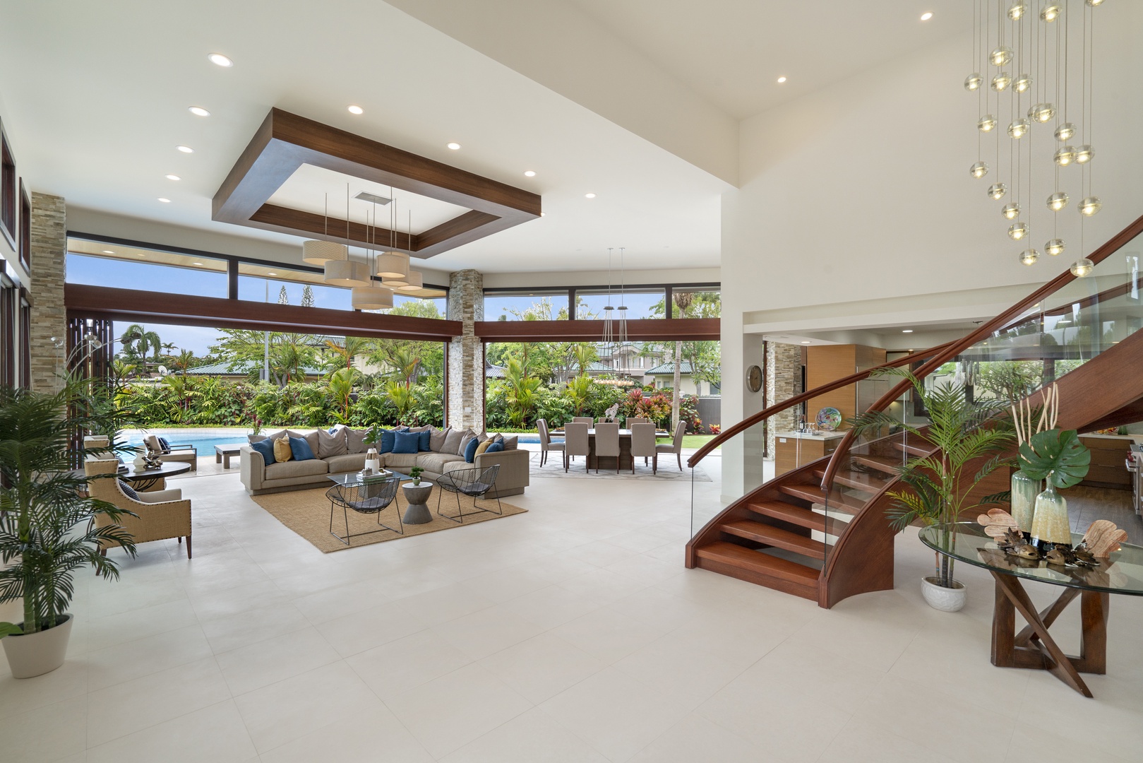 Honolulu Vacation Rentals, Kahala Grand Splendor - Living Staircase to Upstairs