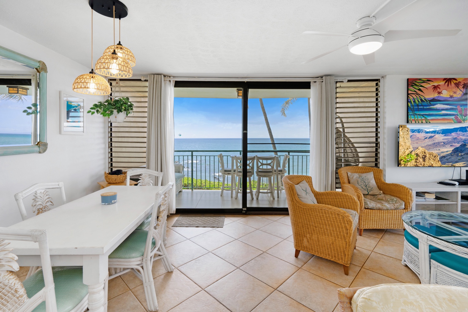 Kihei Vacation Rentals, Punahoa Beach 205 - Every seat here angles toward a view beyond the balcony rail.