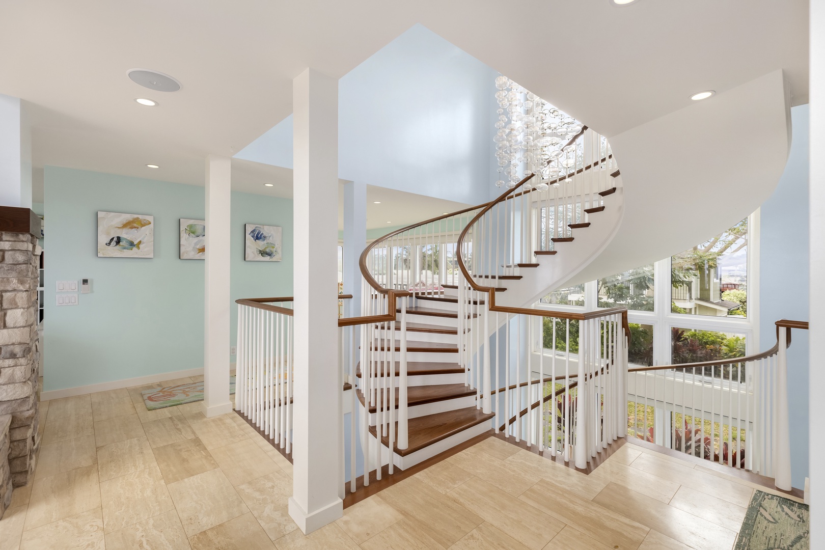 Waialua Vacation Rentals, Waialua Beachfront Estate - The staircase leads you upstairs where you'll find four bedrooms