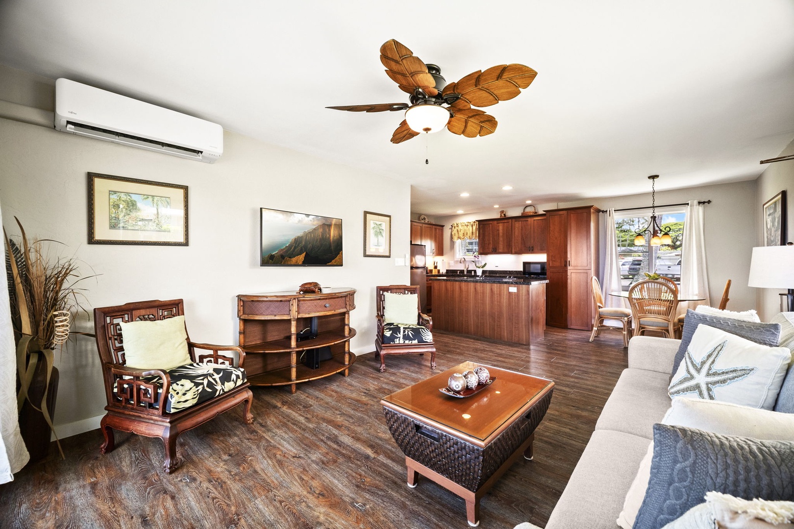 Princeville Vacation Rentals, Alii Kai 7201 - Afternoons land easy here, the ceiling fan turning and water just past the glass.
