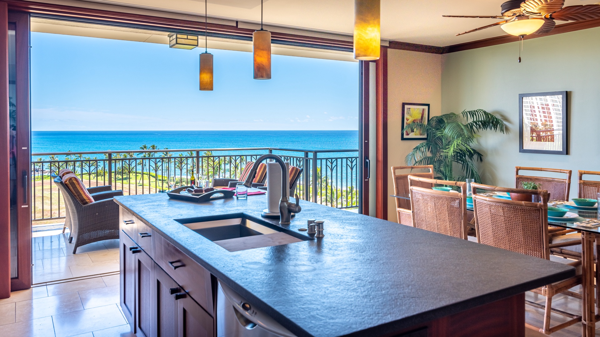 Kapolei Vacation Rentals, Ko Olina Beach Villas B901 - Every chef will delight in the views looking out from the kitchen.