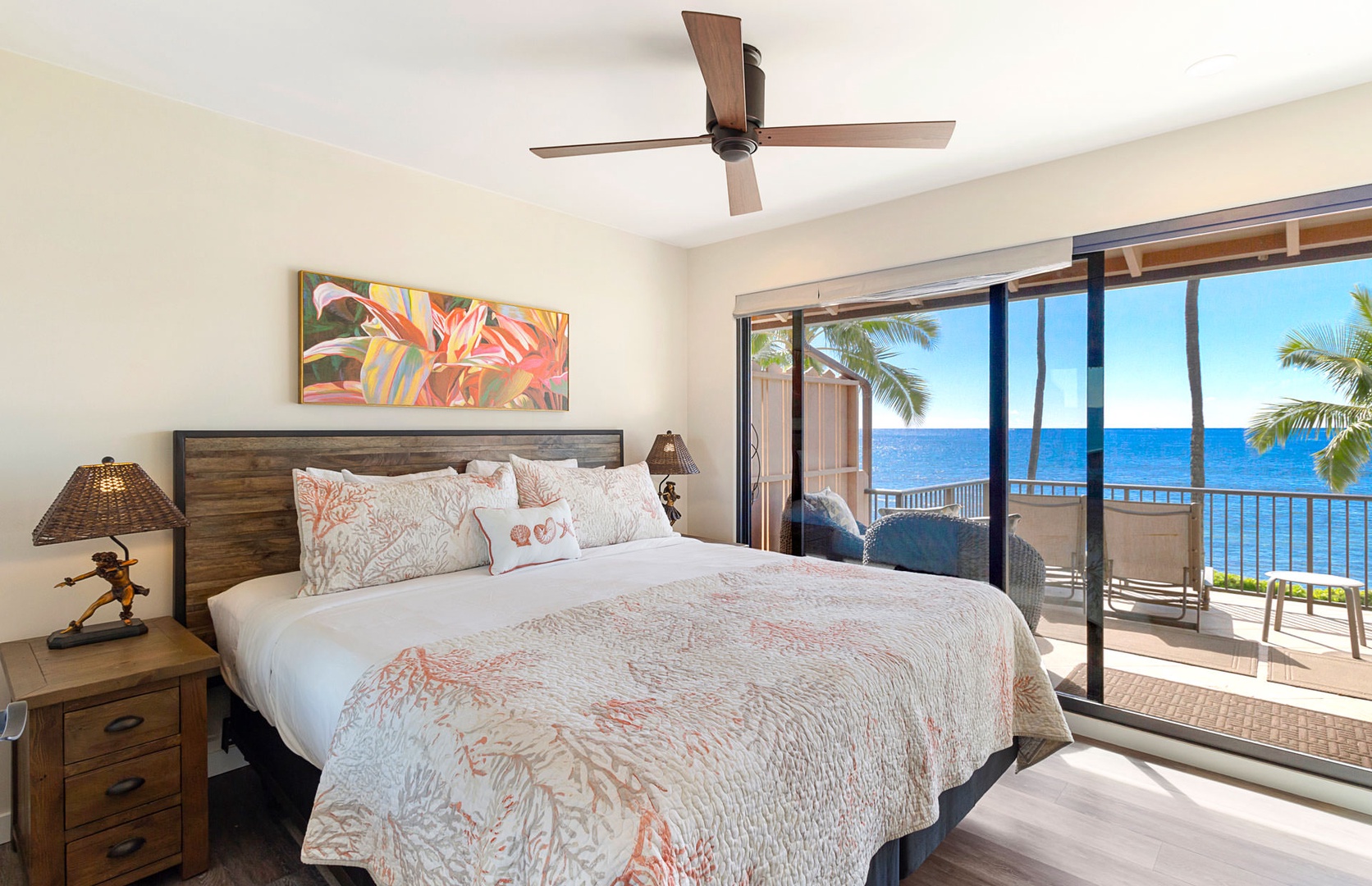 Lahaina Vacation Rentals, Puamana 240-3 - Wake up to breathtaking ocean views from the comfort of this beautifully designed primary bedroom retreat.