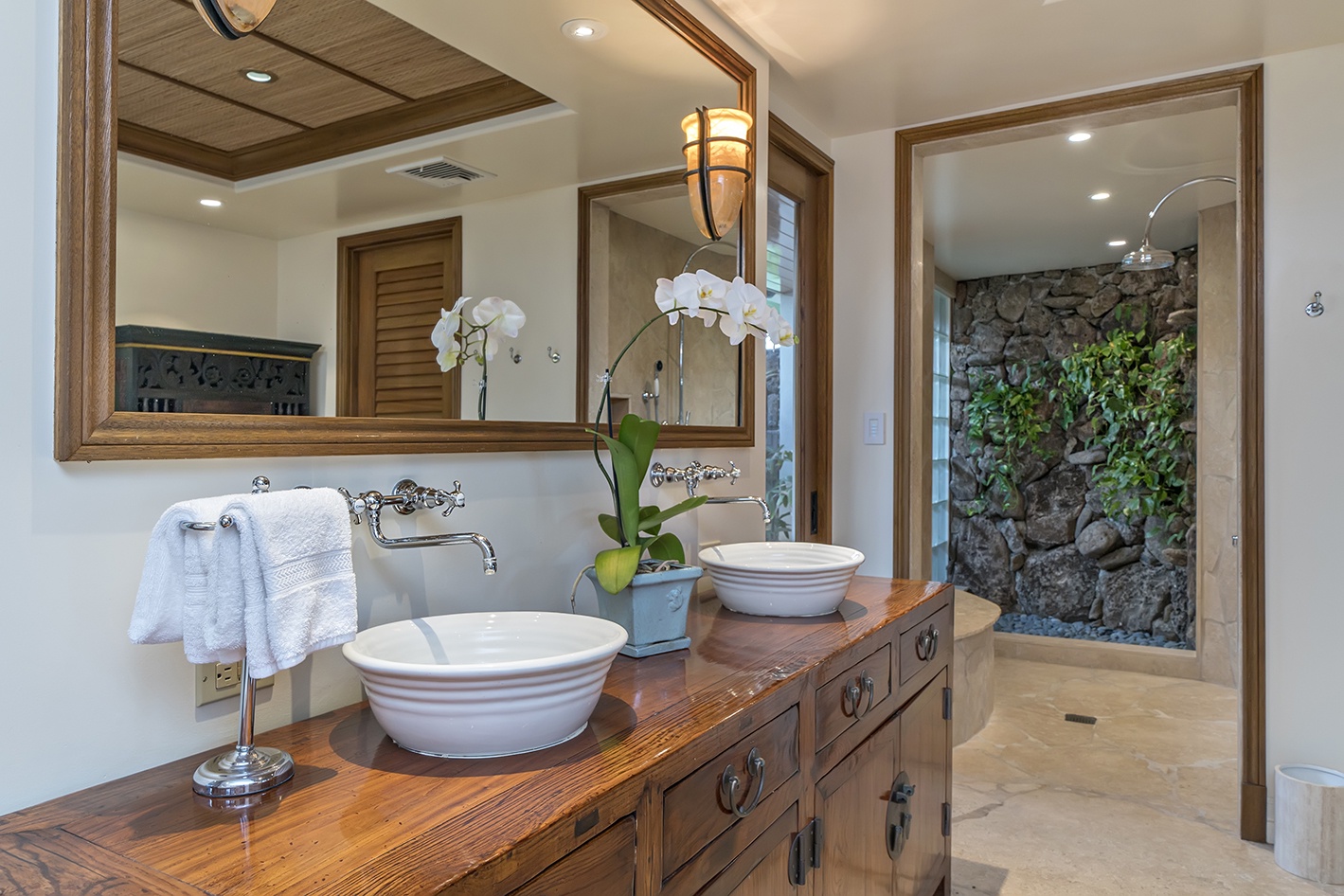 Kailua Vacation Rentals, Kailua's Kai Moena Estate - Guest house: Primary Bathroom with walk in shower.