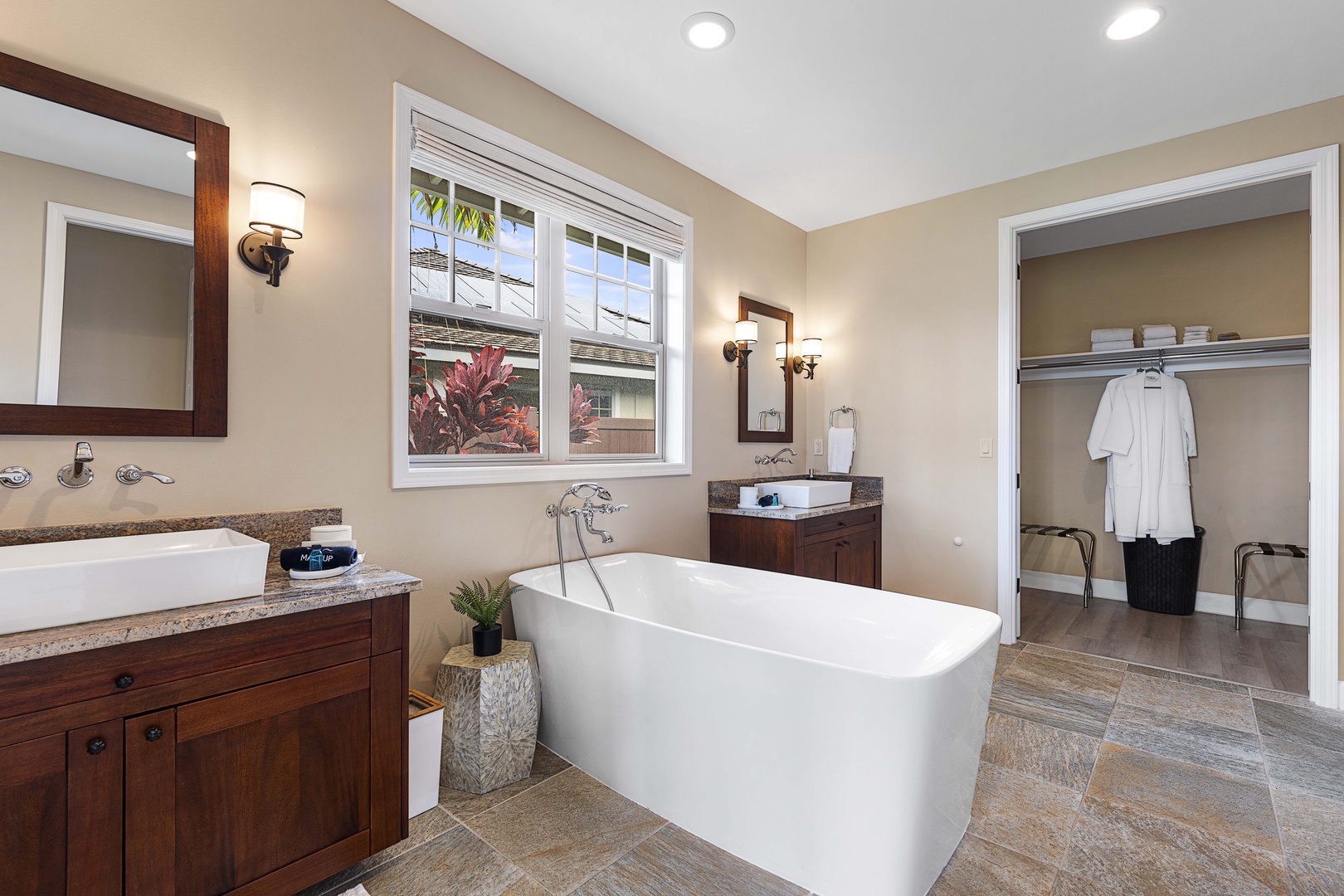 Kailua Kona Vacation Rentals, Holua Kai #27 - Freestanding soaking tub in the primary bath, deep enough to rinse off a full day outside.