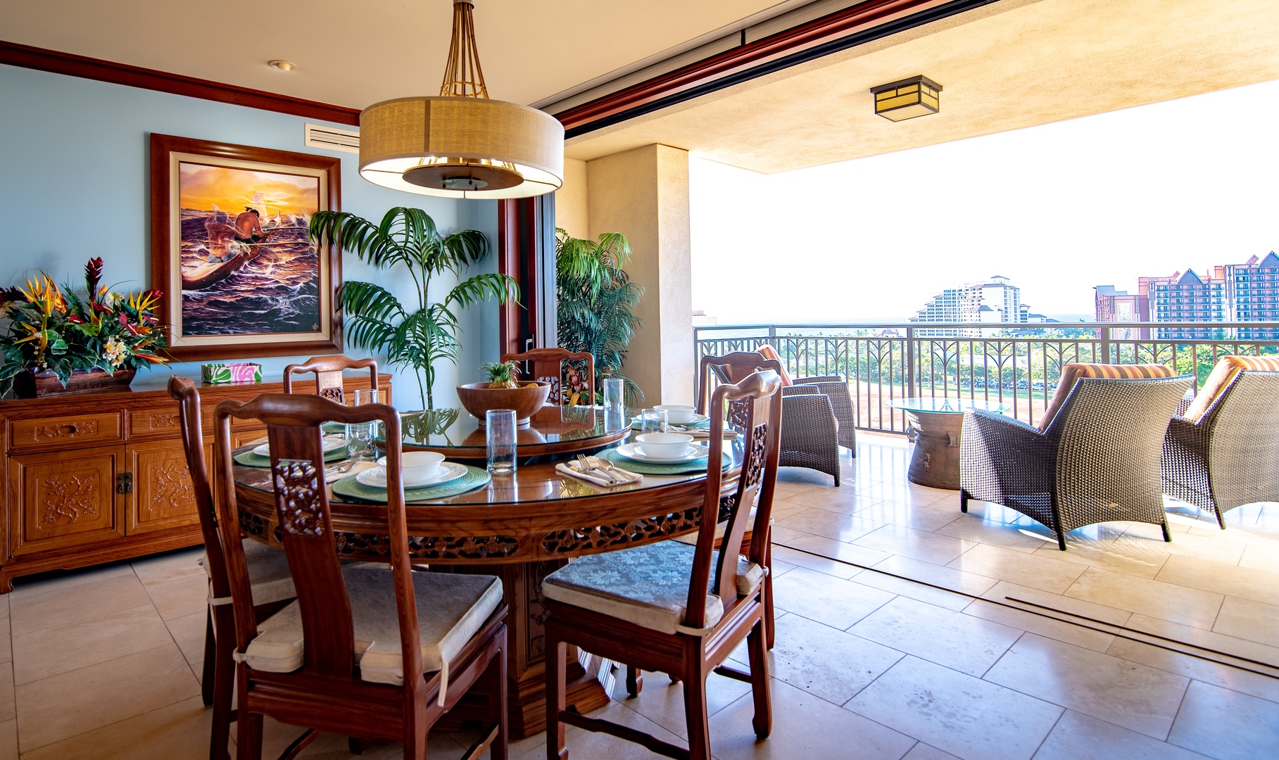 Kapolei Vacation Rentals, Ko Olina Beach Villas O1011 - Dine with incredible scenery under boutique lighting.