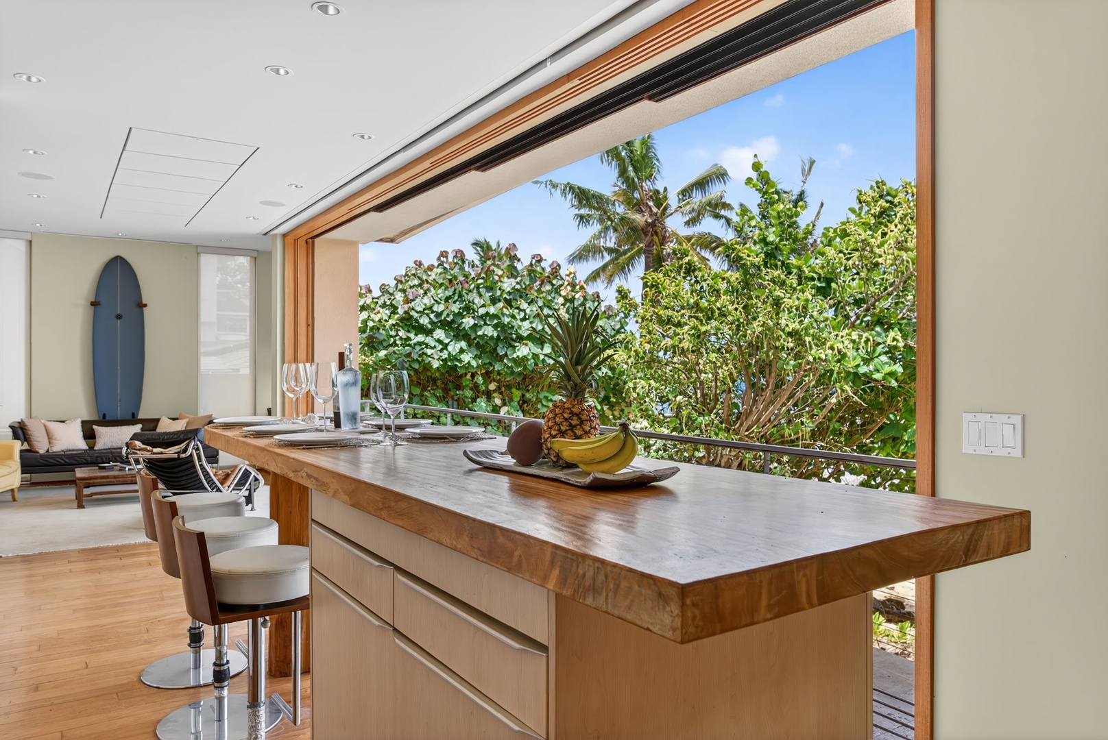 Haleiwa Vacation Rentals, HaleGator - Ocean views accompany every meal in this beautifully designed kitchen that embraces HaleGator's stunning setting.